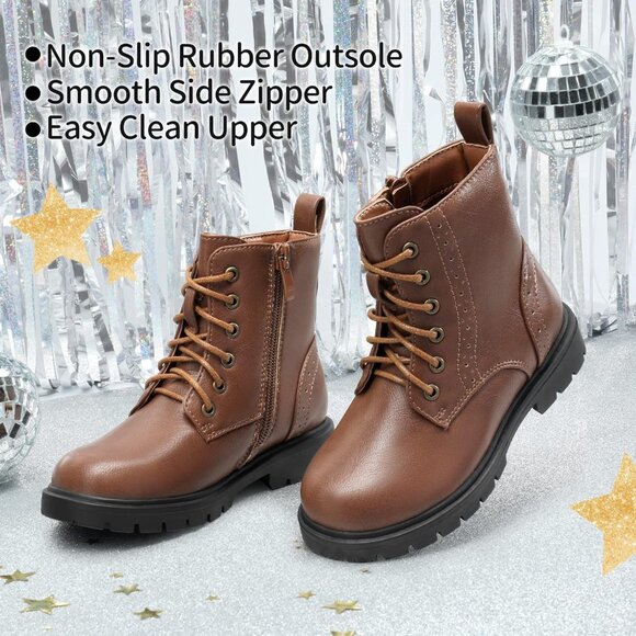 Dream Pairs Boys Girls Brown Side Zipper Combat Thermoplastic Elastomers Boots - Picture 2 of 6